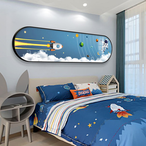 卧室床头儿童房装饰画宇航员遨游太空男孩主卧房间背景墙横版挂画