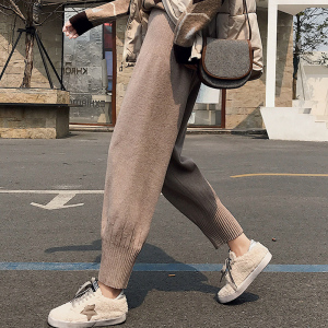针织裤子女春秋冬网红奶奶裤高腰宽松直筒裤束脚哈伦裤显瘦萝卜裤