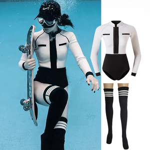 3mm湿式冲浪自由潜水服女连体长袖防晒泳衣比基尼套装韩国水母衣