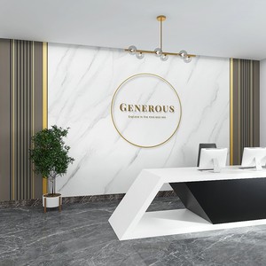 公司前台背景墙壁纸大气仿大理石纹办公室格栅墙布直播间定制壁画
