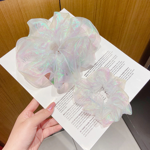 春夏新款梦幻人鱼姬光泽网纱发圈大肠圈简约超仙欧根纱发绳韩国发