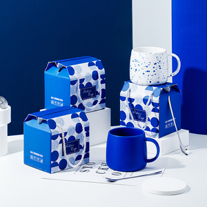 克莱因蓝马克杯ins风高颜值陶瓷杯子礼盒装创意实用礼品定制logo