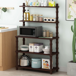 厨房置物架全实木落地简易收纳架微波炉架子家用多层欧式置物架