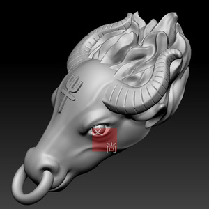 牛头三维立体图圆雕图图纸stl文件瑞兽手把件雕刻机3d模型