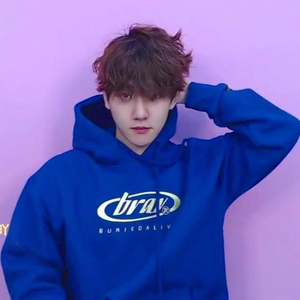 边伯贤同款卫衣字母印花蓝色男女情侣宽松衣服潮2022秋冬连帽上衣