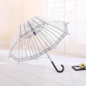 韩国创意阿波罗透明伞 长柄清新花边拱形鸟笼伞 自动直杆公主雨伞