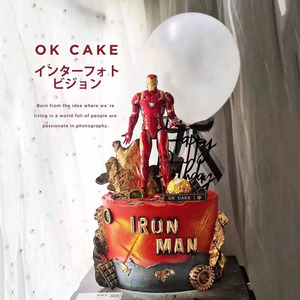 网红创意钢铁侠玩偶儿童生日蛋糕装饰摆件漫威主题烘焙甜品台插件