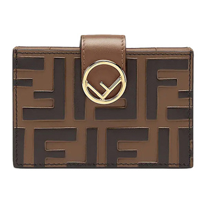 fendi芬迪女士ff老花图案棕色皮革卡包卡夹