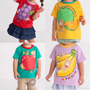 miki妈超活泼水果麻子熊短袖~夏季男女儿童装全棉卡通香蕉葡萄t恤
