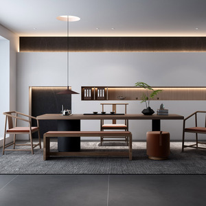 原木大板桌新中式实木喝茶桌椅组合禅意办公室家用茶台阳台泡茶桌