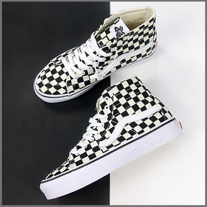 supstorm联名方其万斯2020新款黑白棋盘格帆布鞋男高帮格子鞋板鞋