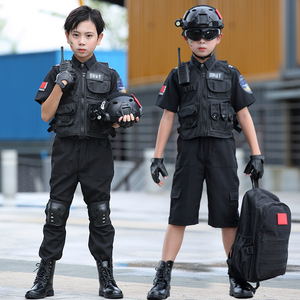儿童警服夏季短袖儿童节警察演出服男童特种兵套装警官服特警衣服