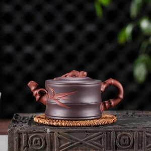 宜兴紫砂壶名家王兆春原矿陈腐老紫泥双色竹段茶壶功夫茶具礼品