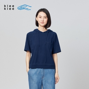 klee klee  环保棉靛蓝染针织布带短袖 k0203ts16