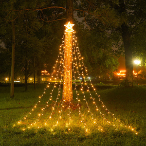 五角星流水瀑布灯圣诞节挂树流星圣诞树庭院装饰品遥控太阳能灯串