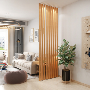 北欧实木隔断家用客厅原木屏风简约中式免打孔玄关木条垂直竖立柱