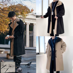 刘昊然同款风衣胖子假两件外套男大码宽松中长款外套秋季英伦风夹