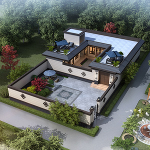 a670农村一层网红平房四合院的图纸中式自建房设计图带院子经济型