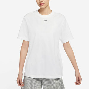 NIKE耐克logo女子圆领针织休闲运动透气短袖T恤纯白色DN5698-100
