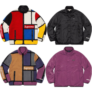 supreme 20fw 艺术家拼色撞色拼接摇粒绒外套 双面穿抓绒衣夹克潮