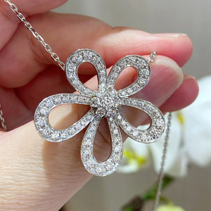 hw满钻大花项链女纯银925镂空五瓣花朵锁骨链ins太阳花气质百搭款