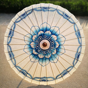 汉服雨伞古典素雅油纸伞中国风古风实用挡雨唐风宋雨手绘青花莲台