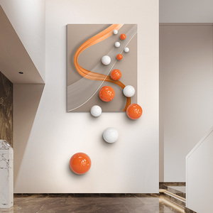 现代轻奢玄关装饰画3d立体挂画高档创意金属球画走廊过道墙面装饰