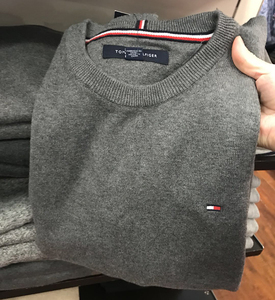 正品代购tommy汤米男士针织衫纯色毛衣圆领线衣打底衫秋冬男上衣