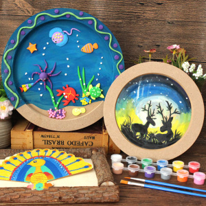 儿童手工 diy创意轻粘土相框木质圆形幼儿园立体雪花泥画框材料包