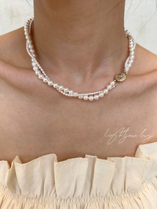 浮光Light高品质进口施家珍珠双层扭扭麻花项链美国14k注金锁骨链