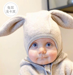 Huttelihut丹麦进口婴幼儿童美利奴羊毛帽子兔耳亲肤不扎肉