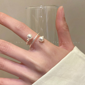 轻奢珍珠开口戒指女小众设计独特高级感食指戒个性时尚可调节指环