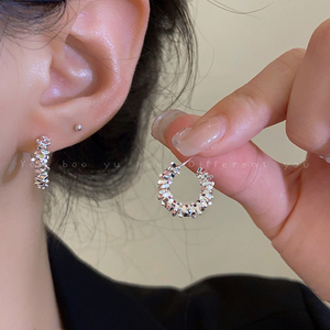 碎银子c型耳环女法式小众设计感冷淡风耳钉高级感气质半圆圈耳饰