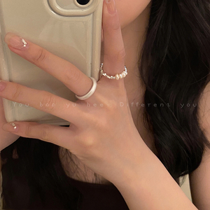 碎银子天然淡水珍珠戒指女轻奢高级感情侣对戒指环小众设计食指戒