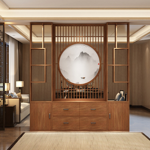 新中式实木玄关进门大厅客厅背景墙电视柜屏风隔断柜置物酒柜鞋柜