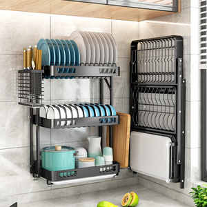 厨房置物架壁挂式碗碟盘收纳沥水架子家用台面多功能调料品盒碗柜
