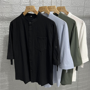 00370人付款淘宝恒源祥纯棉中袖衬衫男士夏季宽松上衣7七分袖工装衬衫