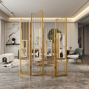 北欧现代轻奢屏风铁艺隔断办公室可折叠移动酒店客厅推拉简易镂空