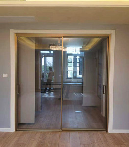 轻奢风金色拉丝16窄边推拉门厨房阳台移门卫生间吊轨玻璃隔断