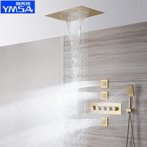意美莎 浴室暗埋嵌入式花洒淋浴套装家用恒温增压瀑布墙出侧喷金