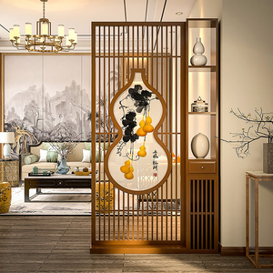 新中式屏风隔断客厅古典葫芦福禄入户门柜餐厅玄关实木遮挡置物架