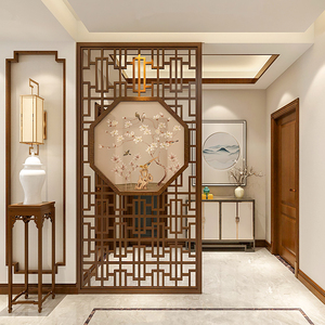 00唐日新派集团淘宝新中式屏风隔断客厅家用入户全实木镂空玄关花格