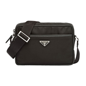 prada 普拉达 男包黑色尼龙配牛皮拉链公文包单肩斜挎包