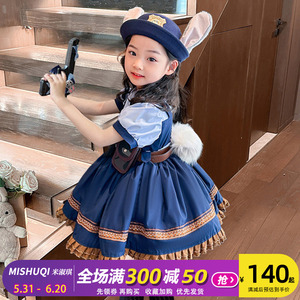 兔子警官衣服儿童COS朱迪套装迪士尼女童新款公主裙夏季连衣裙