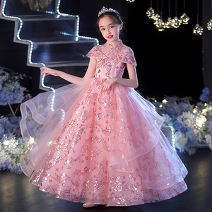 儿童婚纱蓬蓬纱女童粉色晚礼服公主裙花童婚礼小女孩钢琴演出服春