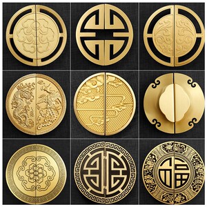 仿古纯铜福字拉手衣鞋柜门把手中式全铜拉手复古橱柜门圆形铜拉手