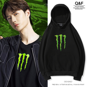 monster绿色魔爪春秋卫衣王一博同款潮能量鬼爪宽松纯棉男女连帽