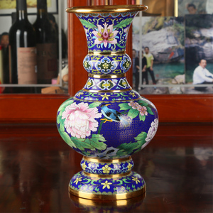 12寸景泰蓝花瓶花觚摆件牡丹花北京传统特色商务会议礼品送老外