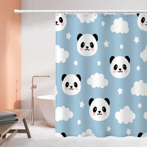 可爱风卡通熊猫加厚防水浴室浴帘卫生间干湿分离遮挡帘窗帘布帘子