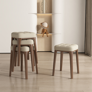 家用可叠放凳子方凳板凳餐桌高脚凳子现代法式实木椅子意式小矮凳